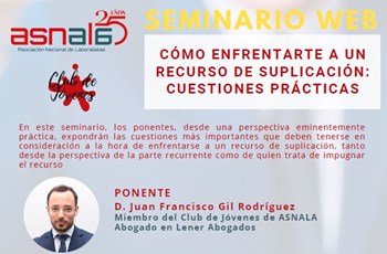 Lener en el webinar “Com enfrontar-te a un recurs de suplicació: qüestions pràctiques”